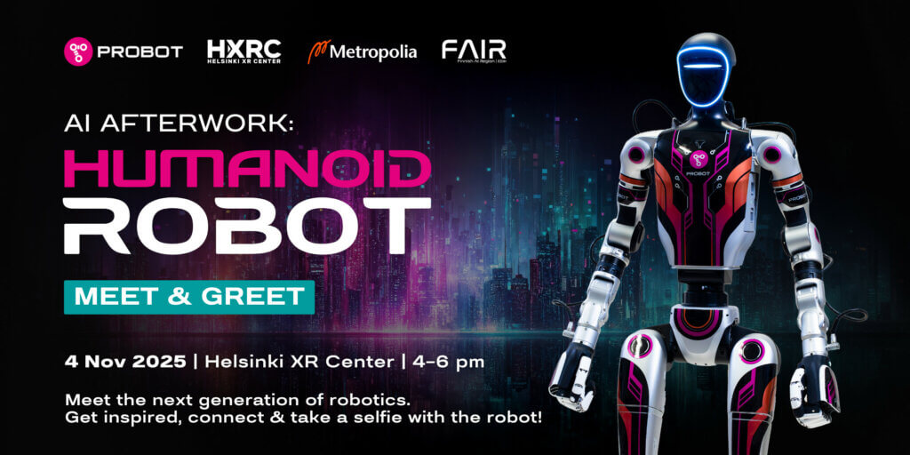 Promotional image for the AI Afterwork: Humanoid Robot Meet & Greet event, taking place in Helsinki on November 4.