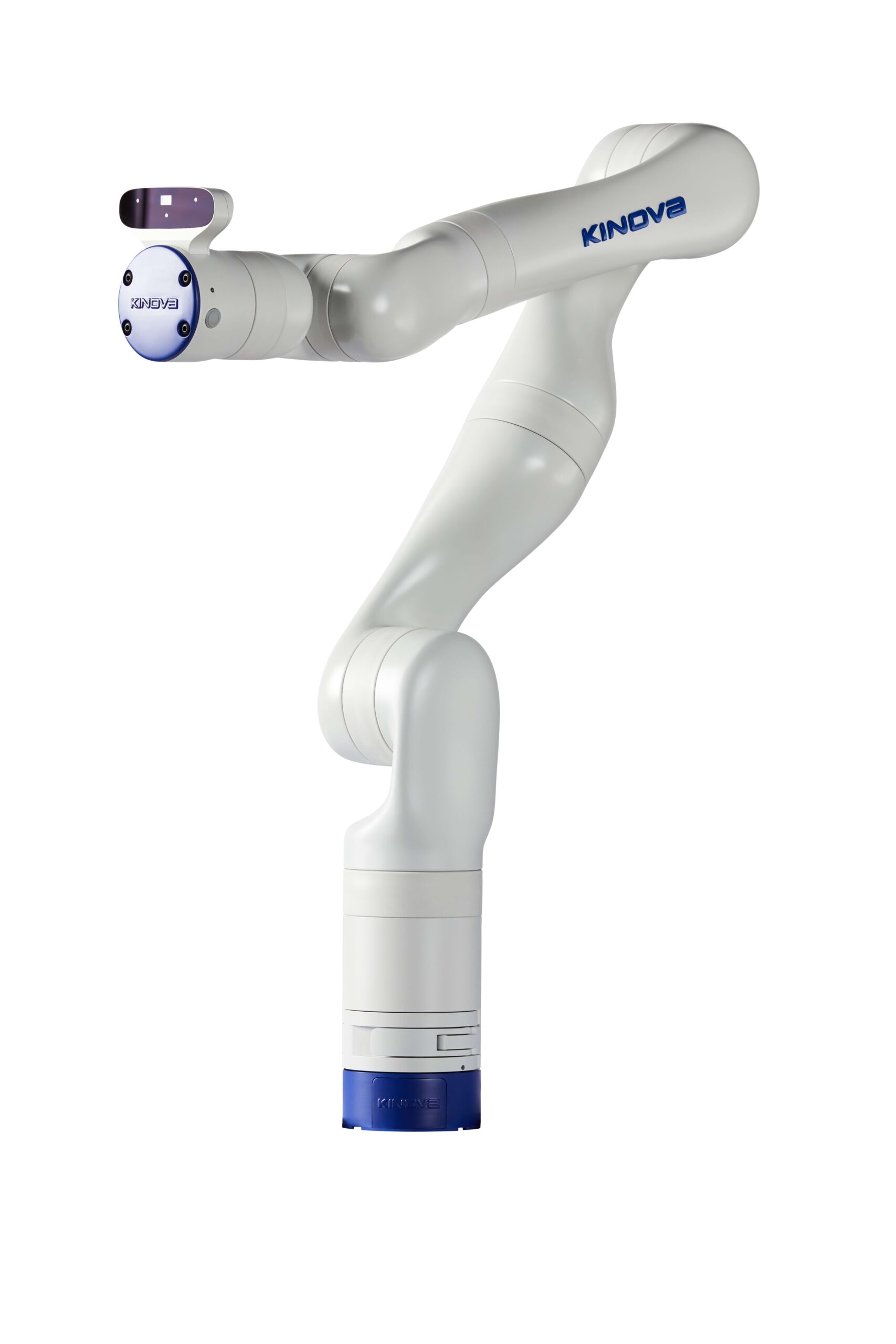 A white robotic arm with the name Kinova on the side.