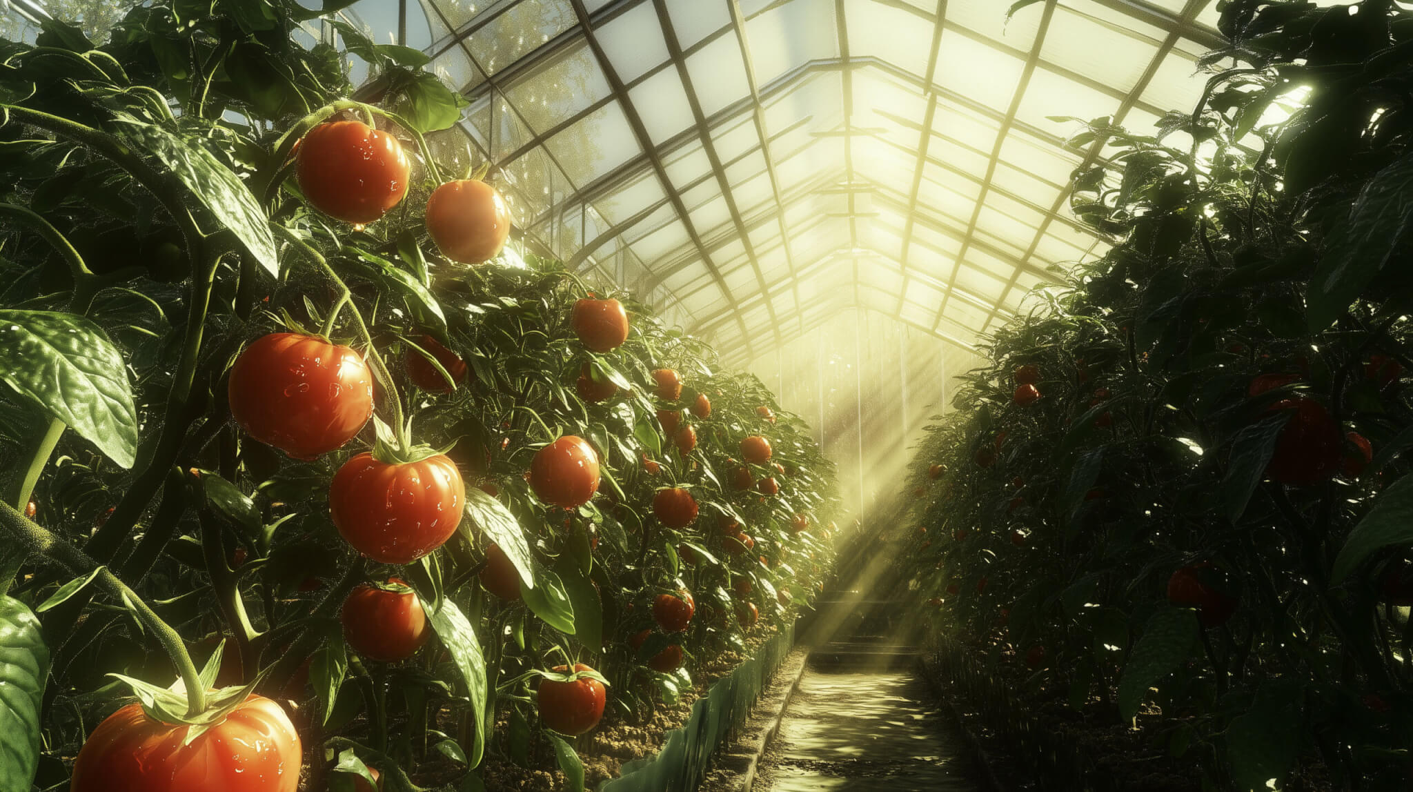 Tomatoplants in a greenhouse. Ai-picture for Agrarsense.