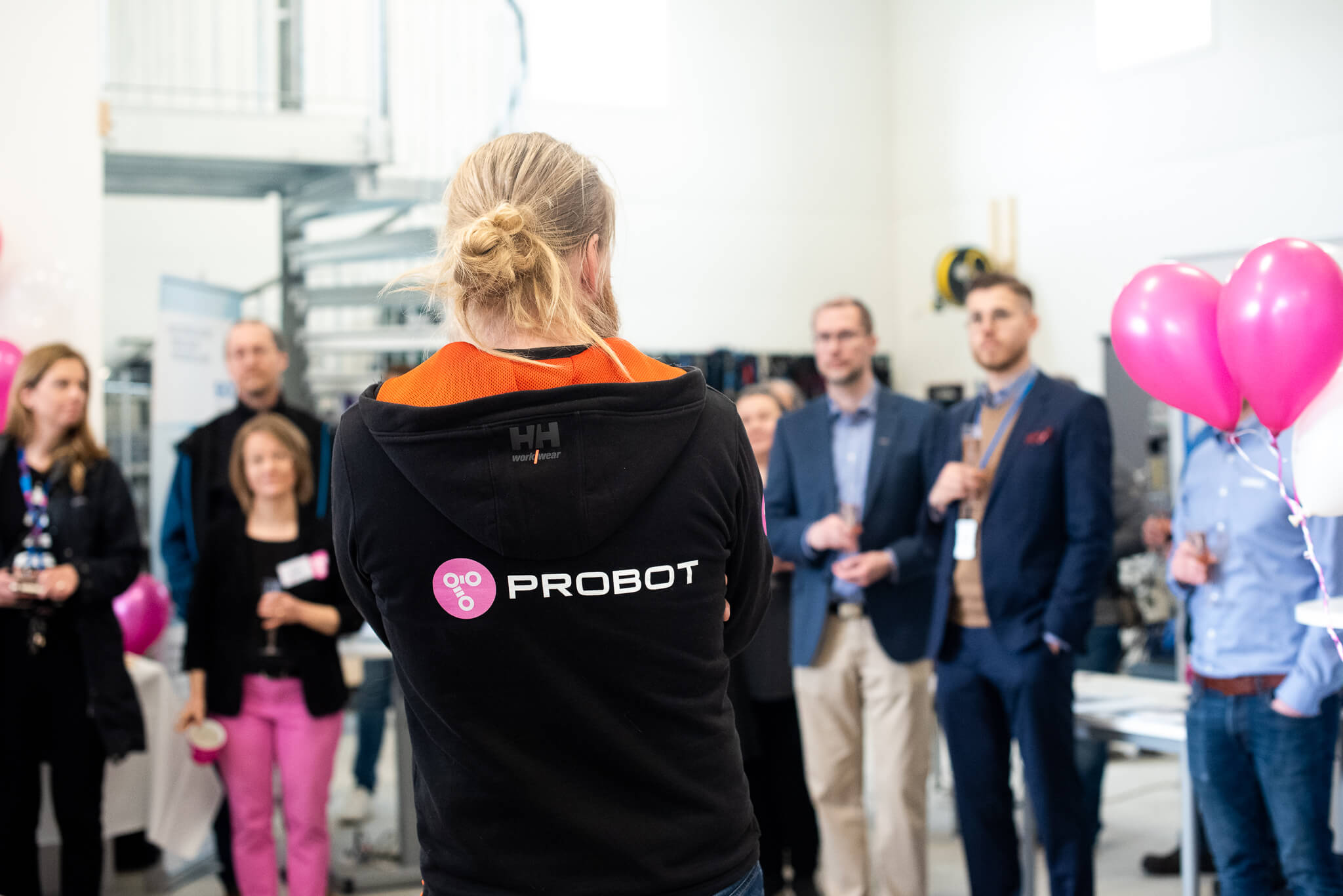 Probot Oy's CEO Matti Tikanmäki giving a speech at the opening of Probot's new robotics hall in Kempele