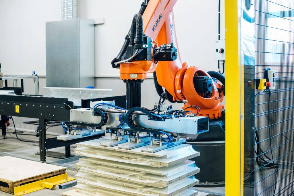 Robotic Cell For Palletising Furniture Board Packages Probot Oy Robotic Cell For Palletising Furniture Board Packages Probot Oy