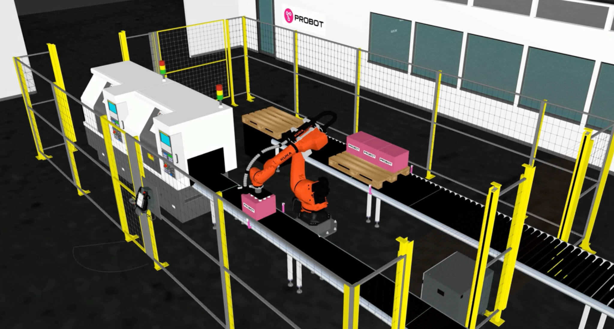 Robottisolun simulaatio palletointiin.
