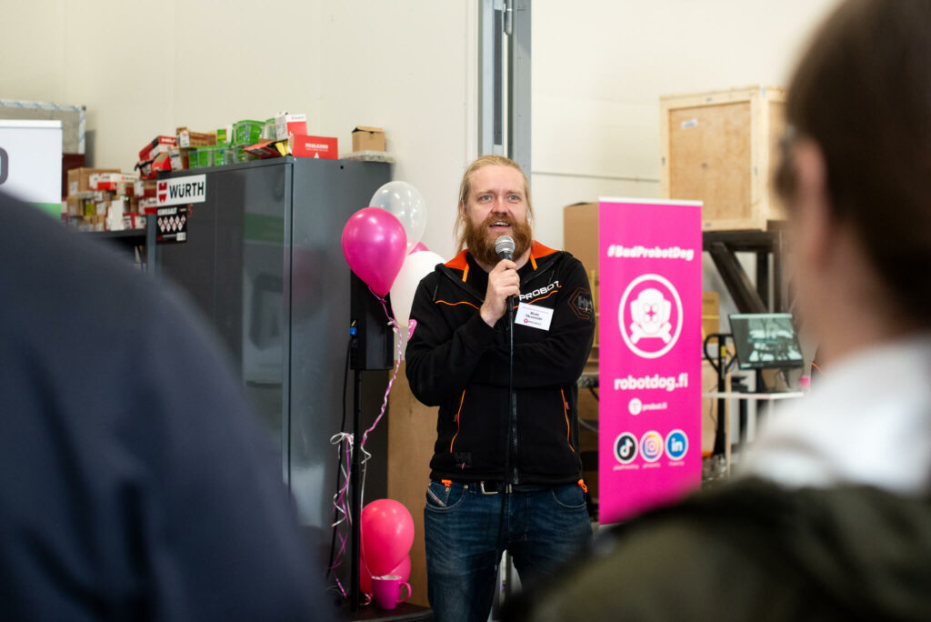 In the middle of the picture stands Matti, CEO of Probot Oy, who will also be happy to tell you about mobile robotics.