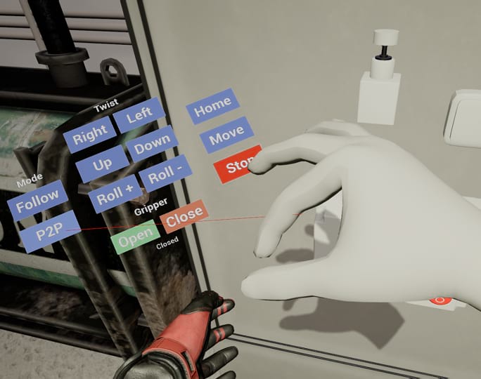 Toimintakomentojen antamista VR ympäristössä näppäimien avulla.