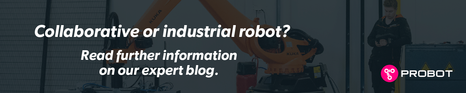 A banner for a blog post "Collaborative or industrial robot?".